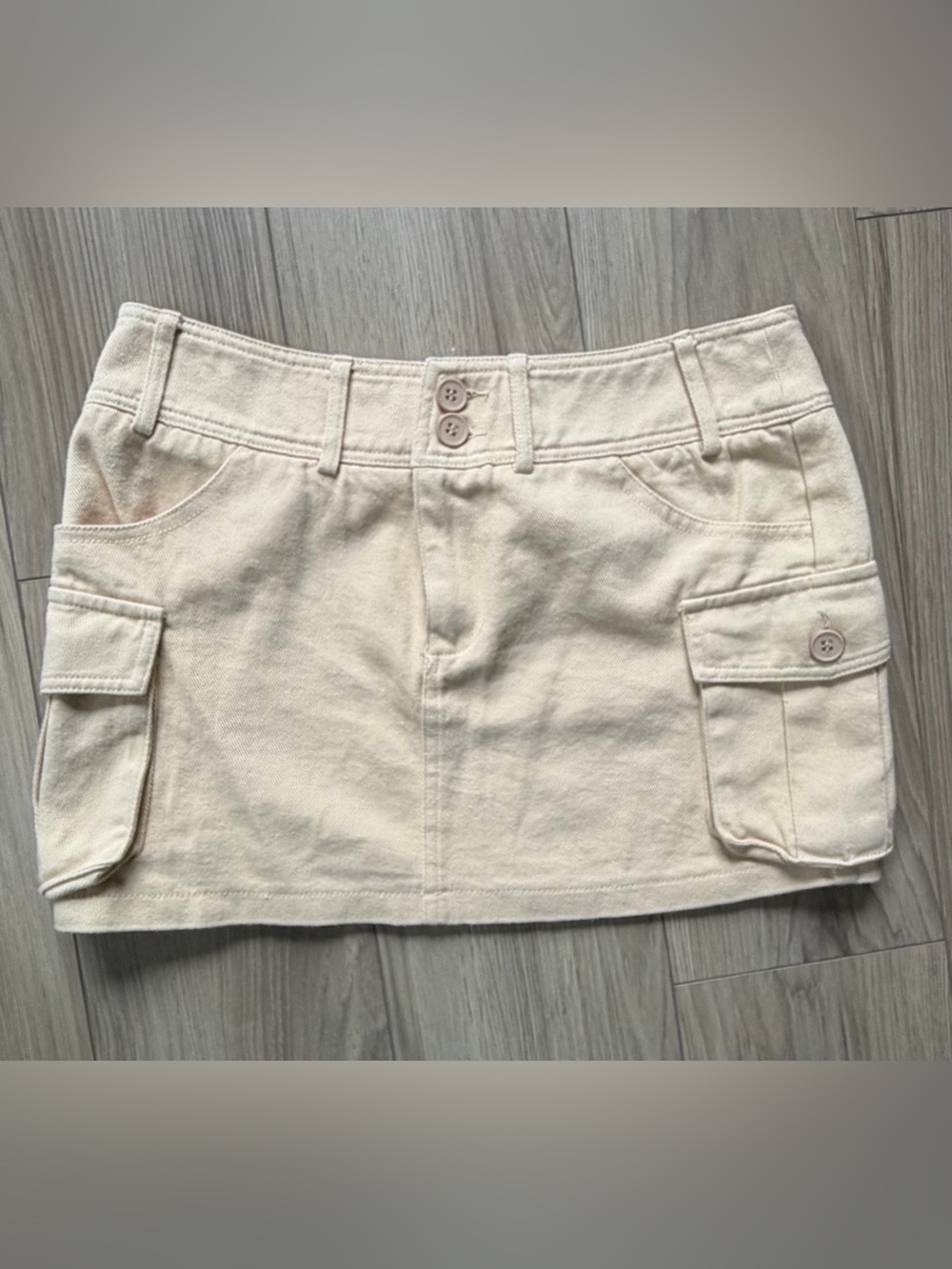 Edikted Katya Low Rise Cargo Mini Skirt Sz S Beige/Yellow